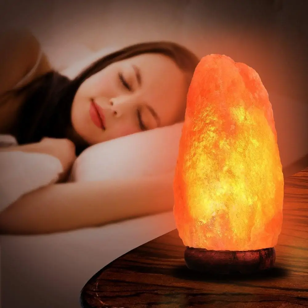 New High Efficiency Hand bedroom lamp Carved USB Wooden Base Himalayan Rock Salt Lamp Air Purifier Night Light gift small night