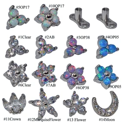 1PC Opal Flower Triangle Micro Dermal Anchor Top  CZ Gem Crown Skin Diver Dermal Anchor Surface Piercing Implants Sexy Jewelry