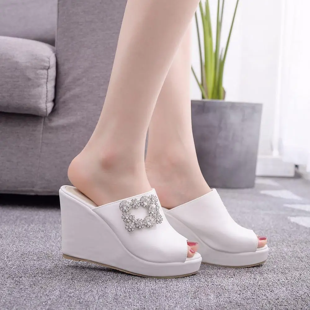 

Women Wedges Slippers Summer Casual Platform Slides Ladies Peep Toe Outdoor Beach Thick Bottom Slipper Shoes White Sandals