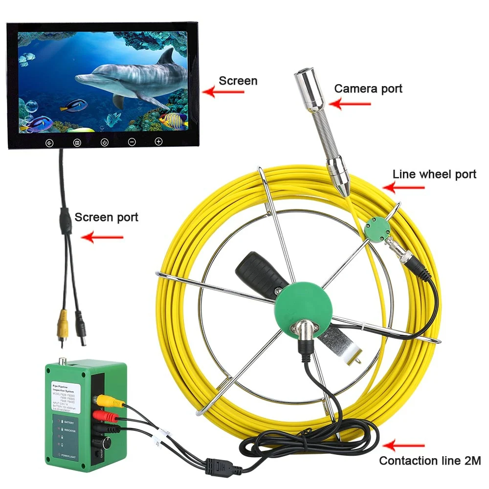 Industrial Drain Pipe Sewer Inspection Endoscope System 22mm IP68 Waterproof 1000 TVL Camera With 6W LED Lights 10 Inch Monitor