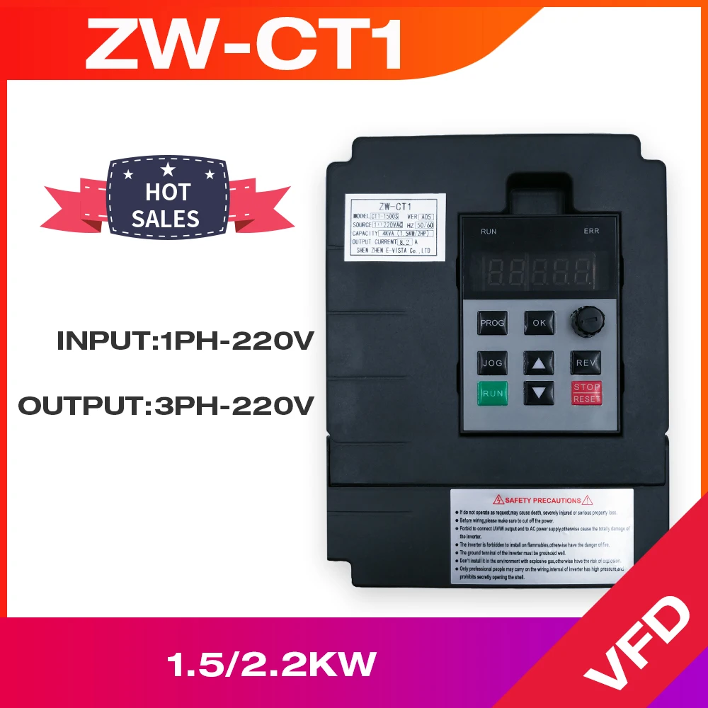 

Frequency Converter VFD ZW-CT1 Controller Inverter 1.5KW/2.2KW/4KW One-Way 220v Input and Three-Phase Output Motor Speed