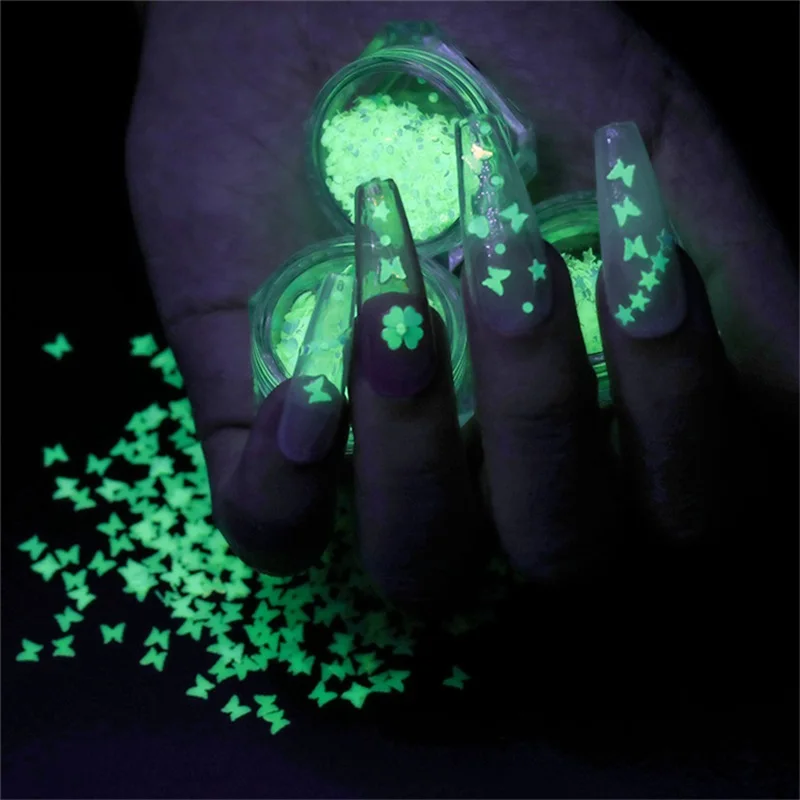 Nails Glitter Luminous Sequin Butterfly Flower Green Flake Nail Art Decoration Manicure Accesorios Supplies For Professionals