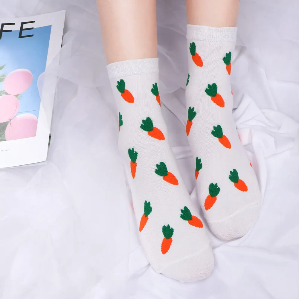 Cute Cartoon Carrot Omelette Cherry Pizza Women Cotton Socks Korean New Sweet Wild Tube Socks Harajuku Sock Fuzzy Sock