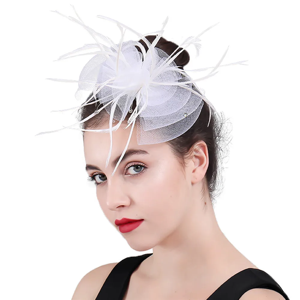 

Women Net Feather Fascinator Hair Combs Tulle Bow Wedding Hair Accessoires With Feather Fascinators French Party Hat Headdress