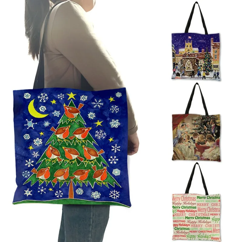 Personalized Creative Christmas Tree Print Women Large Tote Bags Lady Handbag Reusable Shopper Shopping Shoulder Bag B13208