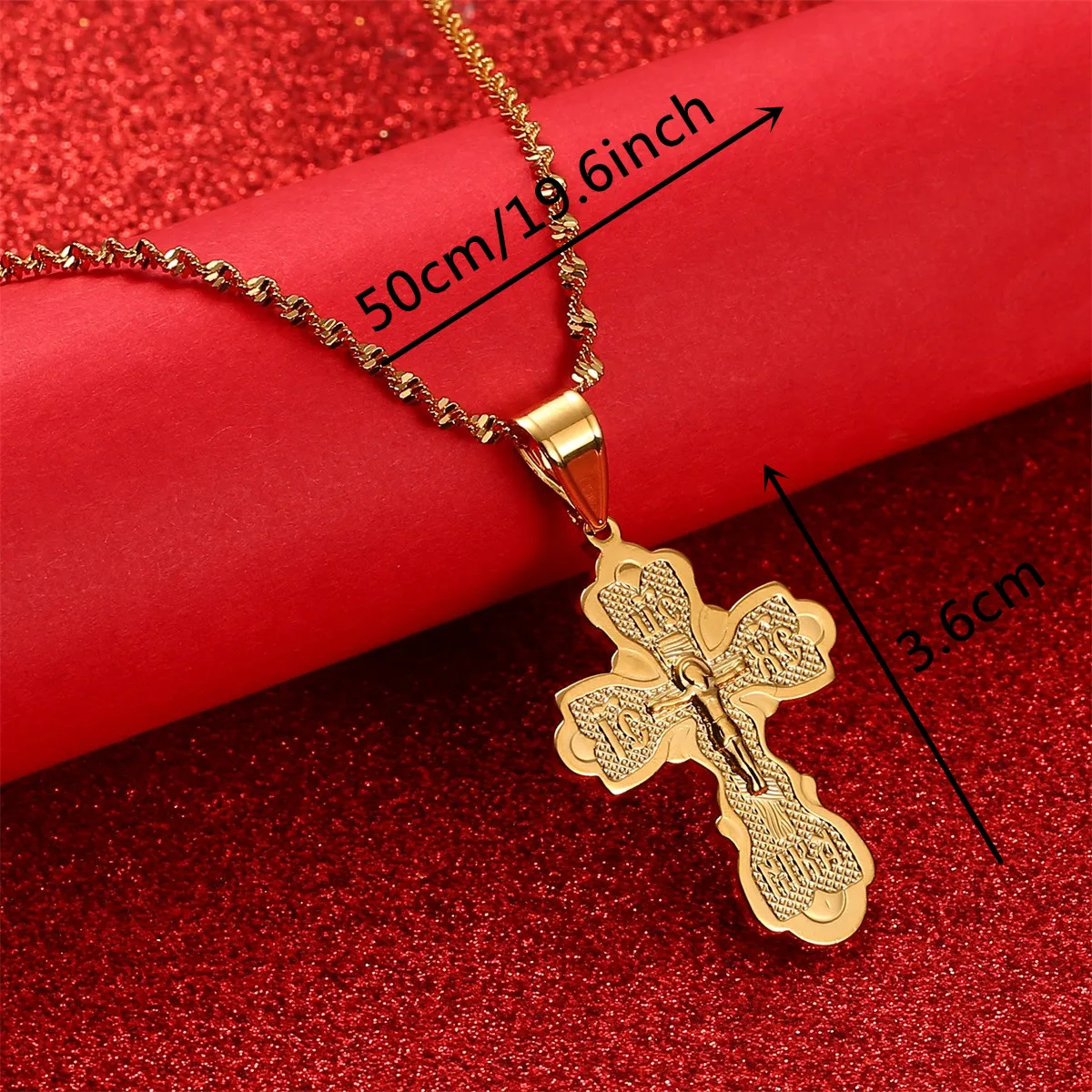 Church Eternal Cross Pendant Necklaces for Women Russia Orthodox Christianity Cross Chain Jewelry