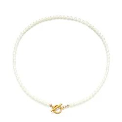 MinaMaMa Minimalist Stainless Steel Fuax Pearl Choker Necklace For Woman OT Buckle Toggle Necklaces Wedding Jewelry Gift