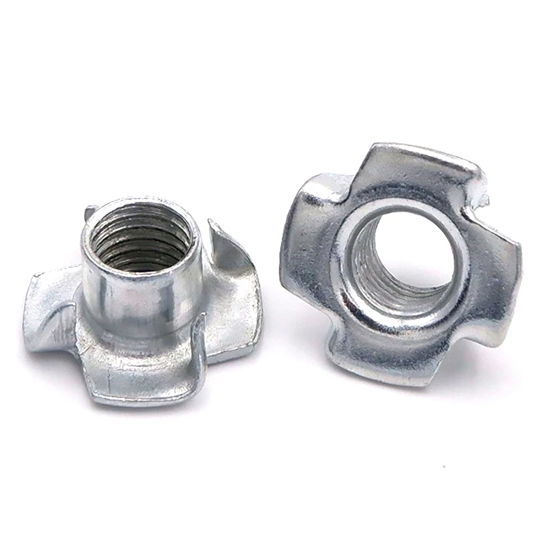 10/ 50pcs M3 M4 M5 M6 M8 M10 M12 Four Claws Nut T-nut Blind Pronged Insert T-Nut for Wood Furniture Hardware