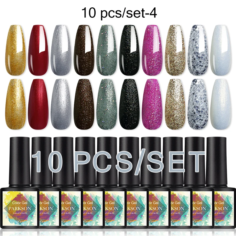 

Parkson 10PCS/SET 8ML MINI Hot Selling Glitter Color Gel Nail Polish Set Nude Varnish LED UV Semi Permanent Soak Off Nail Art