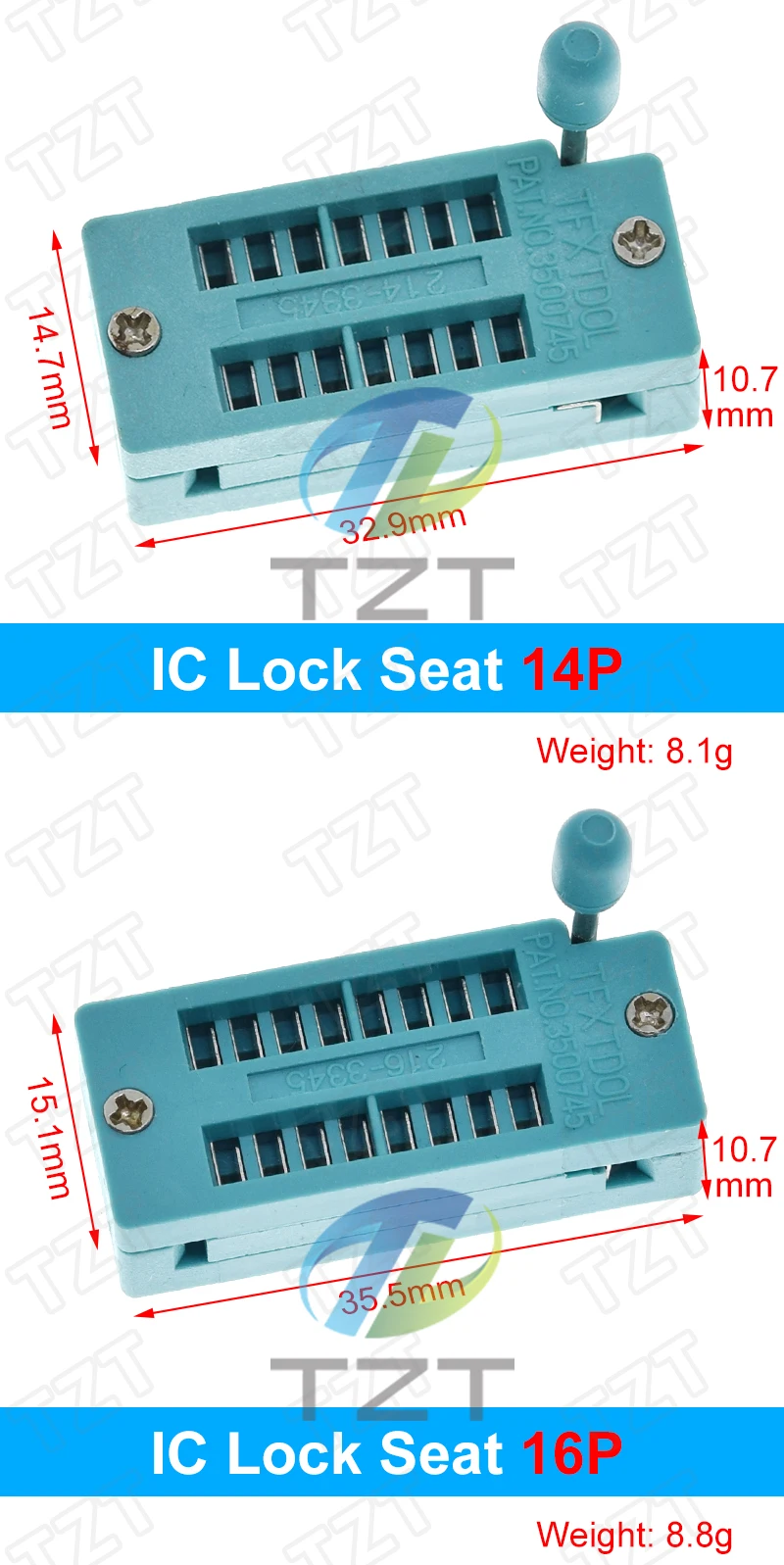 1/3PCS 4 16 18 20 24 28 32 40 P Pin 2,54 MM Grüne Universal-ZIF-Buchse Test-Löttyp Verriegelungsbuchse ZIF-Buchse TZT – Detail 3