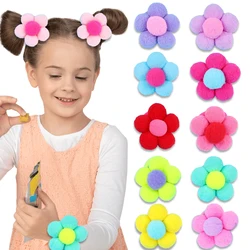 2pcs New Fur Flower Elastic Girl Womens Ponytail Holders Plush Ball Hair Ring Elastic Hair Rope Hair Tie Accessories Pompom