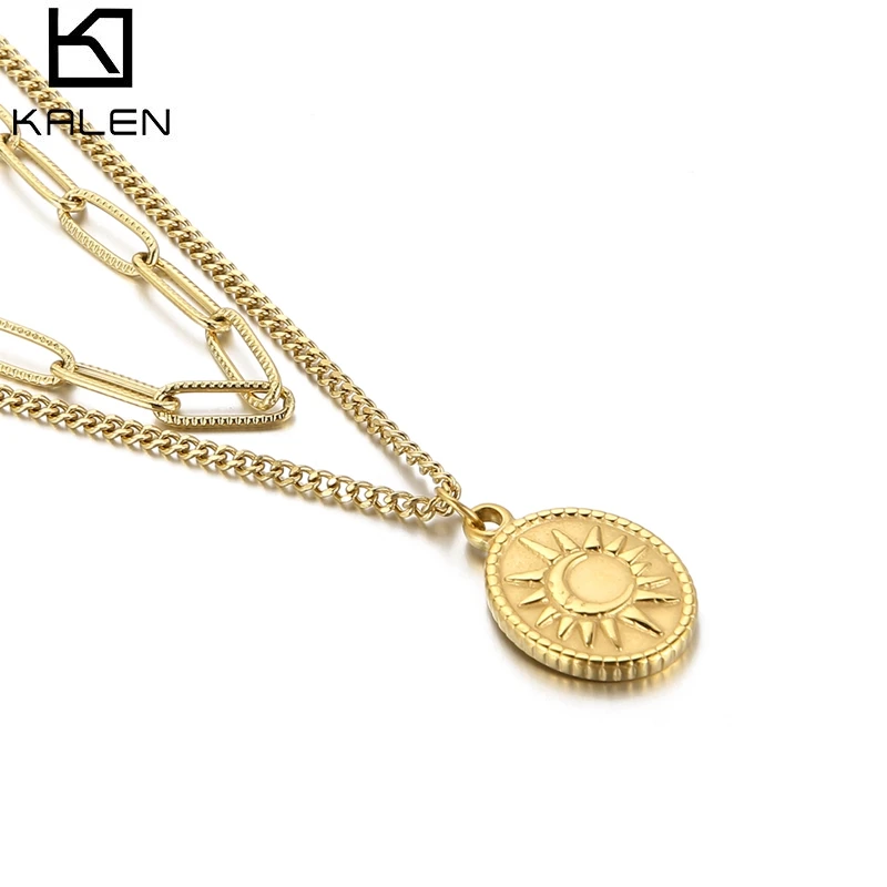 KALEN New Arrivals Gorgeous Gold Color Plating Sun Paving Pendant Special Enclosure Necklace For Women Girl Party Jewelry