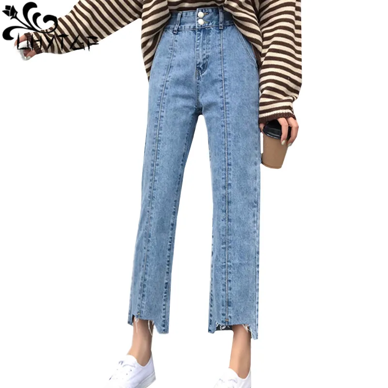 UHYTGF Elegant student spring jeans female Korean loose casual big size cargo pants womens Cute girl blue denim sweatpants 1463