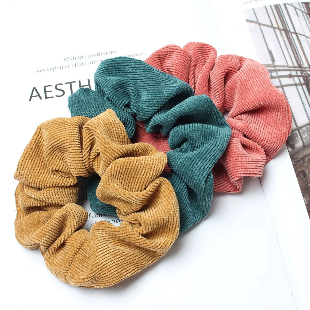Schnur Scrunchie Herbst Winter Cord Fester Stoff Scrunchies Set Elastische Haarbänder Mode Pferdeschwanz Haargummi Seil Kopfbedeckung 3PK – Detail 2