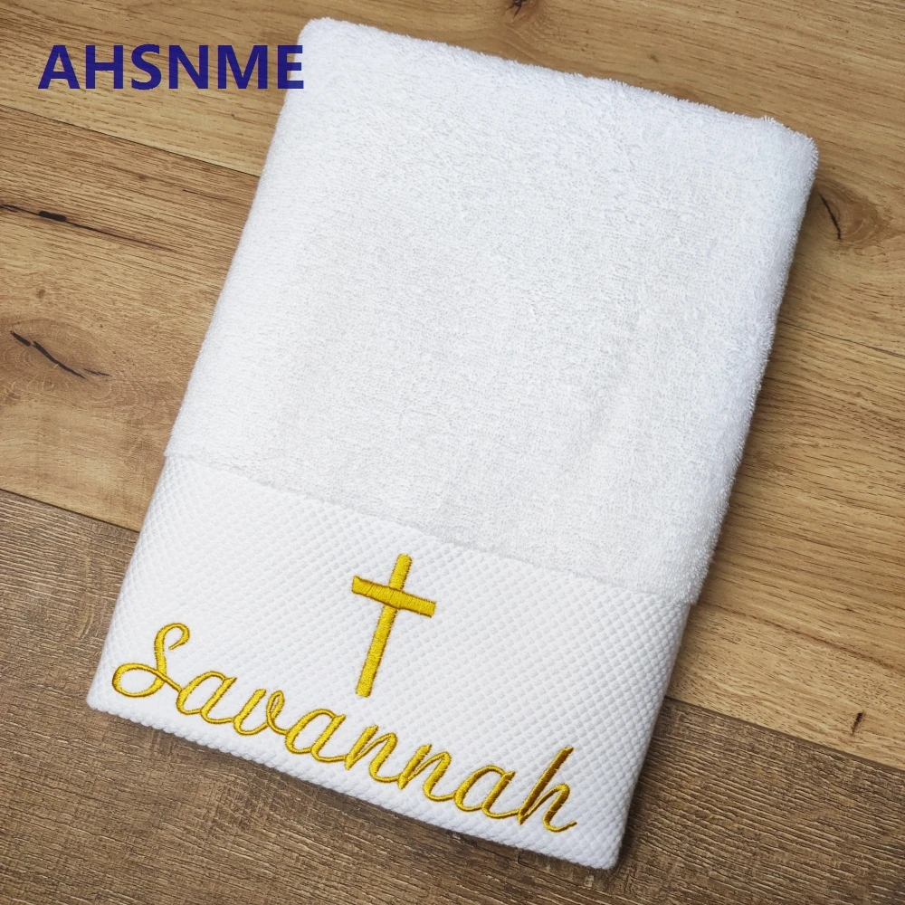 AHSNME 80x180cm 100% Cotton Bath Towels Prayer Baptism Towels Free Custom LOGO Holiday Greetings Wedding New Year Gift Message