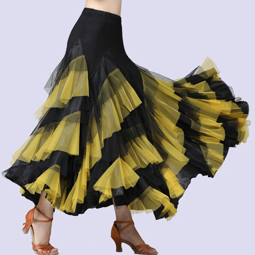 360 Degrees Women Ballroom Dance Clothes National Standard Dance Countrydance Waltz Big Swing Skirt Mesh Long Skirts