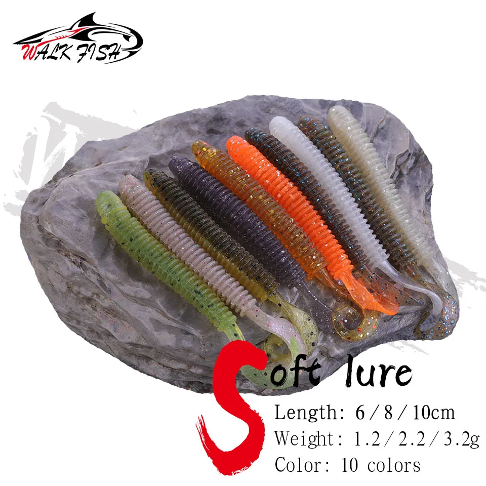 WALK FISH Fishing Wobblers Worm Jig Soft Lures 6cm 8cm 10cm Smell With Salt Silicone Artificial Bait Swimbaits Bass Tackle