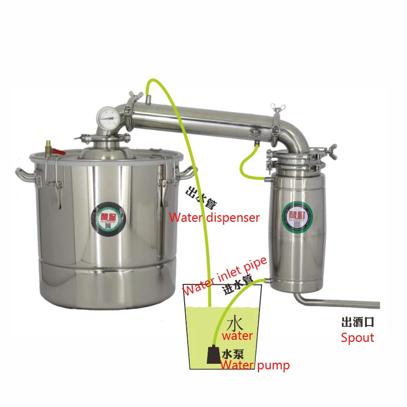 جهاز تقطير المياه من الفولاذ المقاوم للصدأ ، سعة 30 لترًا ، معدات تخمير الكحول والنبيذ ، الفودكا ، غلاية تقطير الكحول