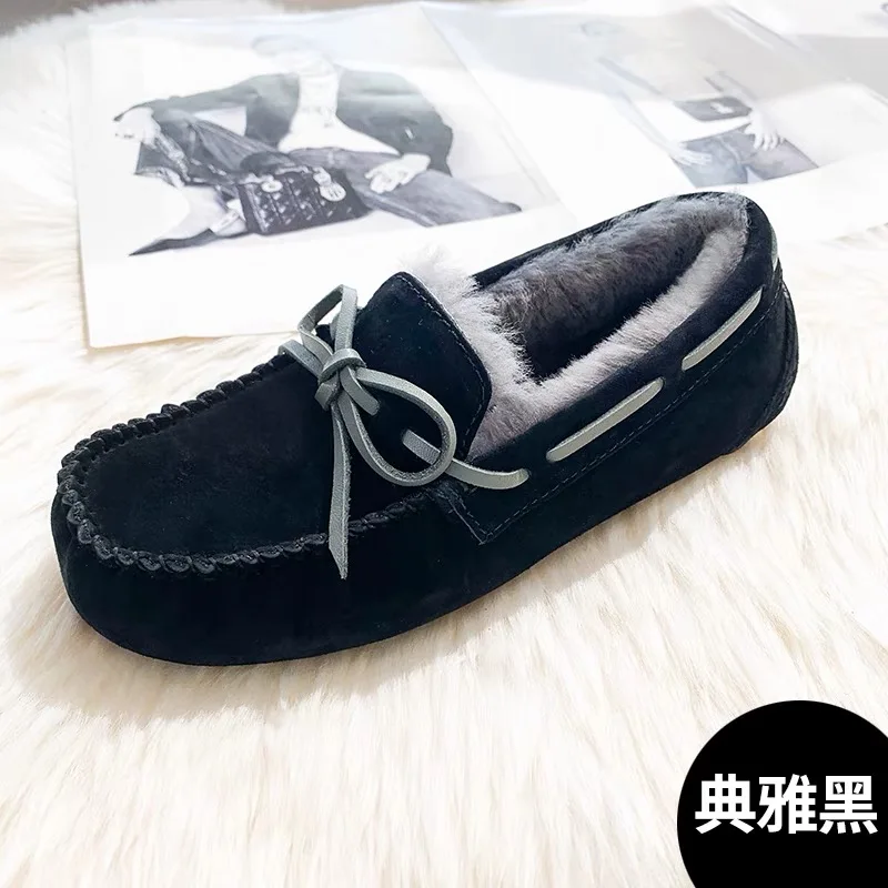 New Fashion Brand Soft Leather Women Flat Loafers High Quality 100% Genuine Leather Women Shoes Real fur Brand Casual Shoes