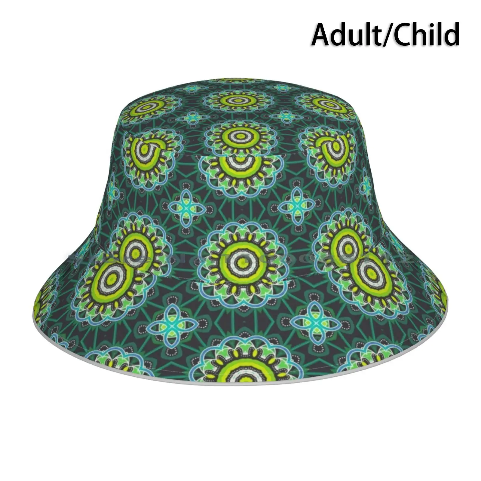 With This Tile Pattern , Hope Is Even Sweeter! Bucket Hat Sun Cap Green Blossom Mandalvision Rosette Flower Plant Botany