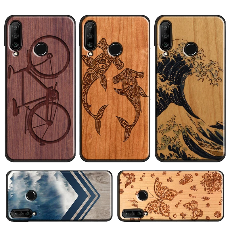 Wolf Bike Butterfly Wood Case For Huawei P20 Lite P40 P30 Pro Mate 20 Lite P Smart 2019 Z Nova 5T Honor 50 10i 8X 9X