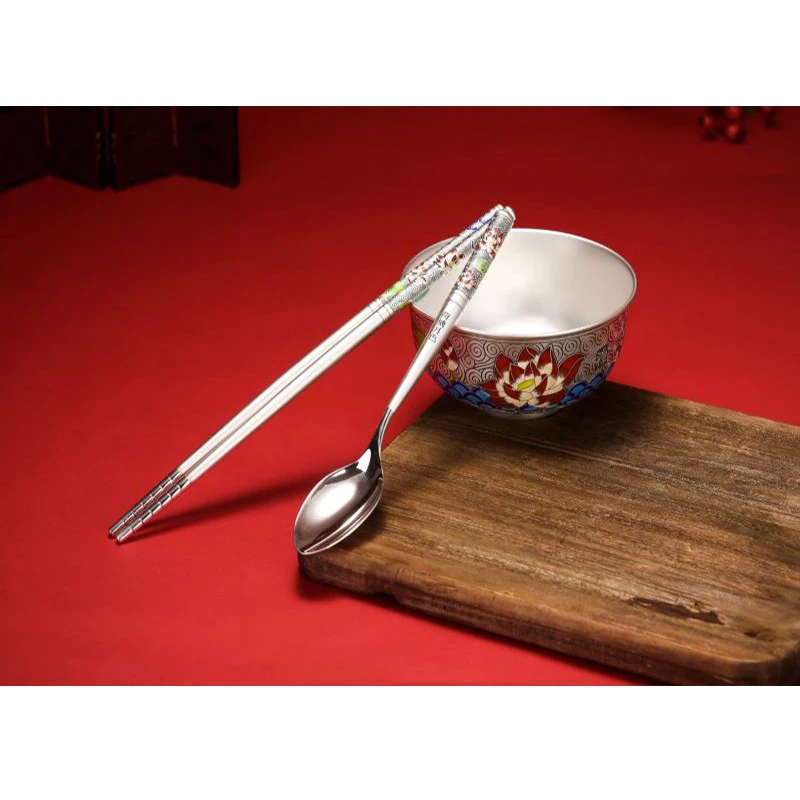 

Silver bowl 999 sterling silver double insulation silver tableware snowflake silver chopsticks spoon set tableware gift home