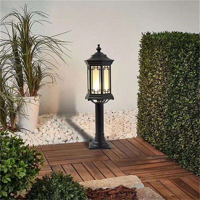 DLMH Black Lawn Lamp Outdoor Retro LED Lighting Waterproof Classical for Home Villa Path Garden Solar