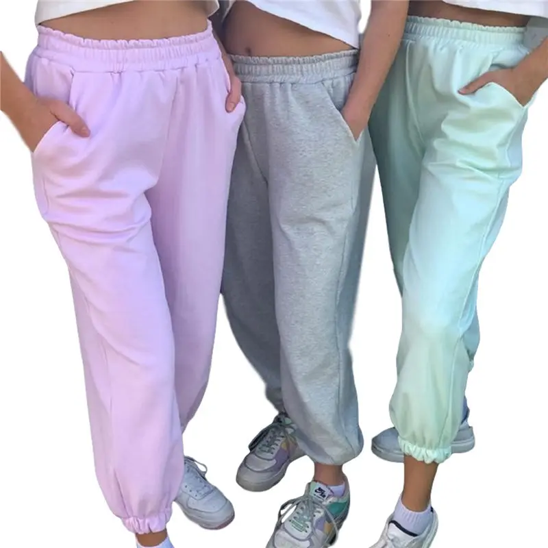 Women High Waist Loose Sweatpants Solid Color Long Pants Gym Sports Casual Spring Autumn Ladies Trousers with Pockets