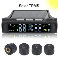 Tyre Pressure Monitoring System Universal Solar TPMS Car Accessories Digital LCD Display with 4 External Sensors