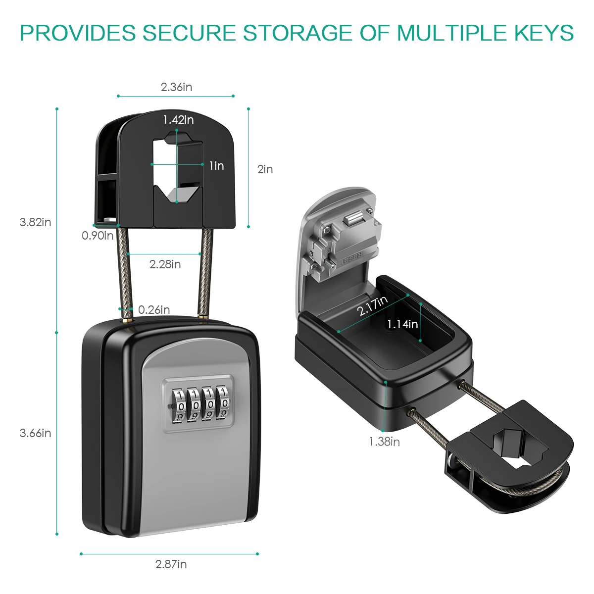 ORIA 4 Digit Key Lock Box Wall Mounted Key Storage Safe Box Waterproof with Removable Shackle for Indoors and Outdoors