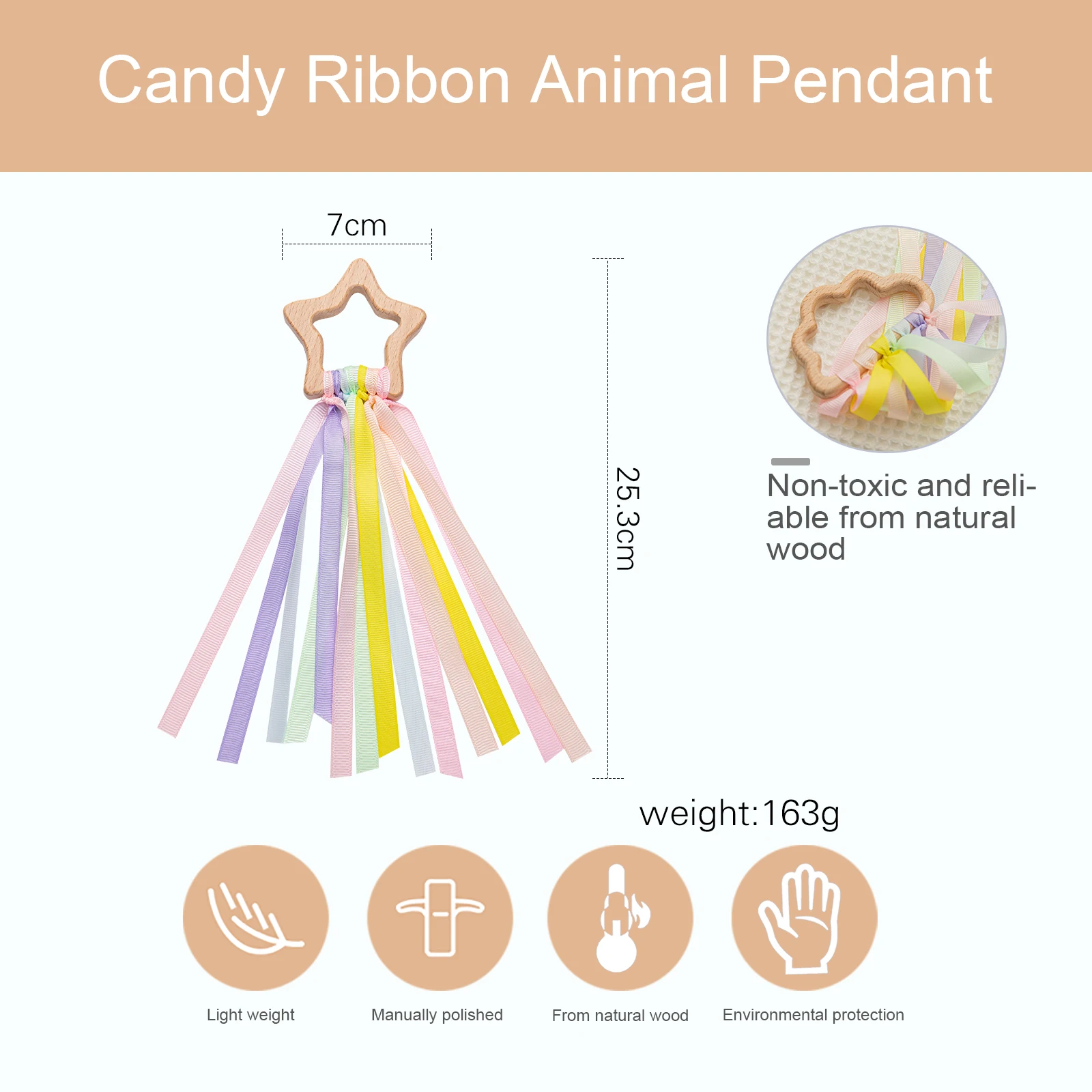 1Pc Baby Teething Hanging Toys Wooden Activity Gym Frame Stroller Hanging Pendants Toys Teether Ring Nursing Toys for Children