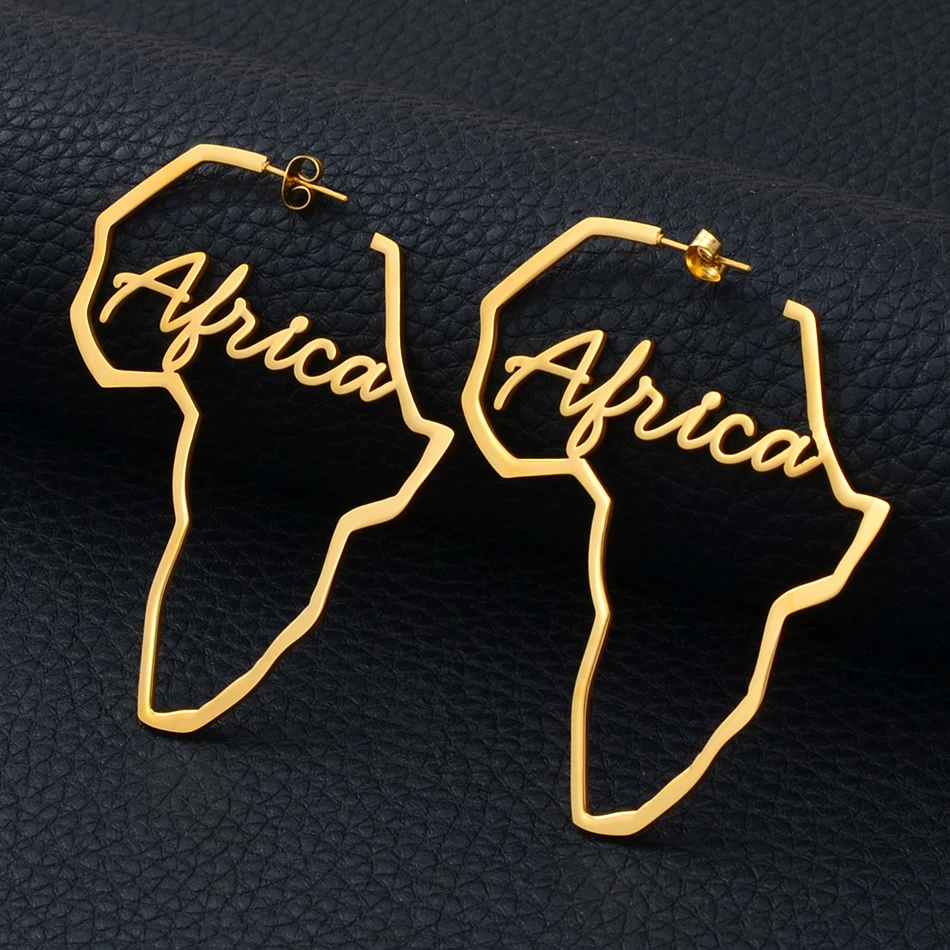 Anniyo African Symbol Earrings Gold Color Stainless Steel Adinkra Nyame Earrings Stud Ethnic large Jewelry Love  #131121