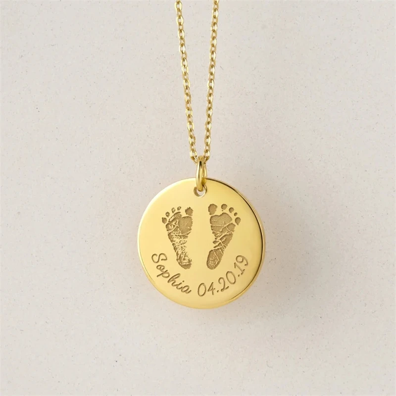 Personalized Engraving Baby Footprint Name Custom Necklace for New Mom Gift High Quality Stainless Steel Choker Necklace