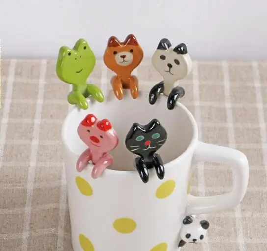 

Cartoon Animal Hanging Spoon Ceramic Coffee Tea Sauce Spoon Scoop Stirring Panda Bear Frog Cat Spoon Tableware