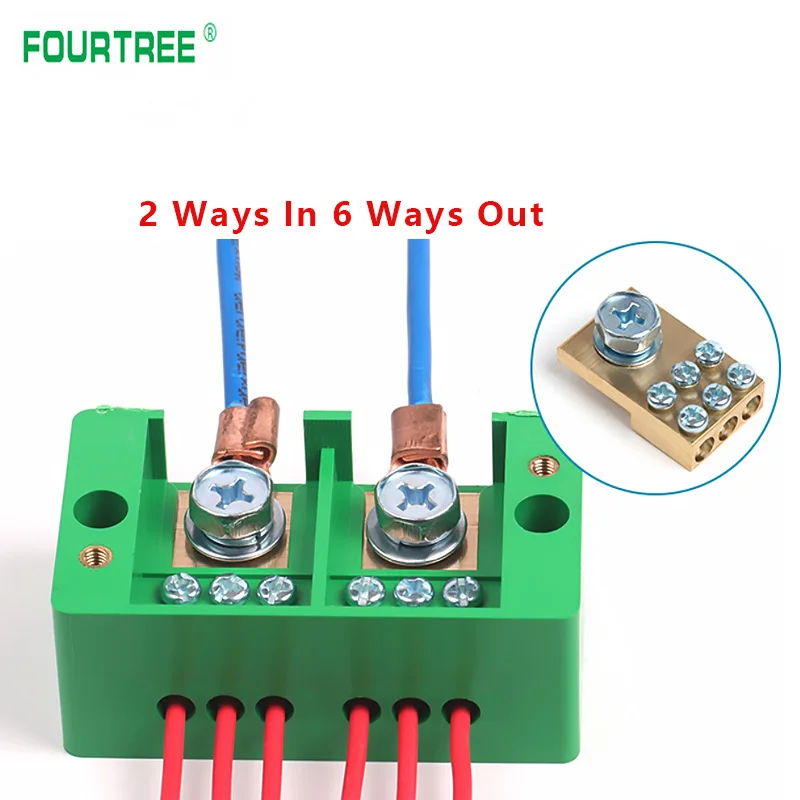 2 In 6 Out High Power Junction Box Quick Connect 220V Single Phase Household Zero-fire Shunt Terminal Block Box Metering Case