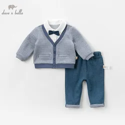 DB13360 dave bella baby boys handsome clothing sets long sleeve pants plaid suits children clothes