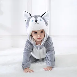 Umorden-Disfraz de perro Husky para bebé, peleles de animales de dibujos animados Kigurumi, mono infantil para niño pequeño, vestido elegante de franela para Halloween