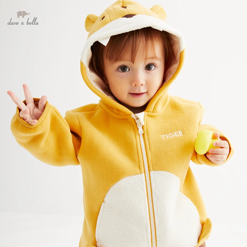 

DBX14462-A dave bella autumn baby unisex fashion cartoon letter hooded pockets coat children tops infant toddler outerwear