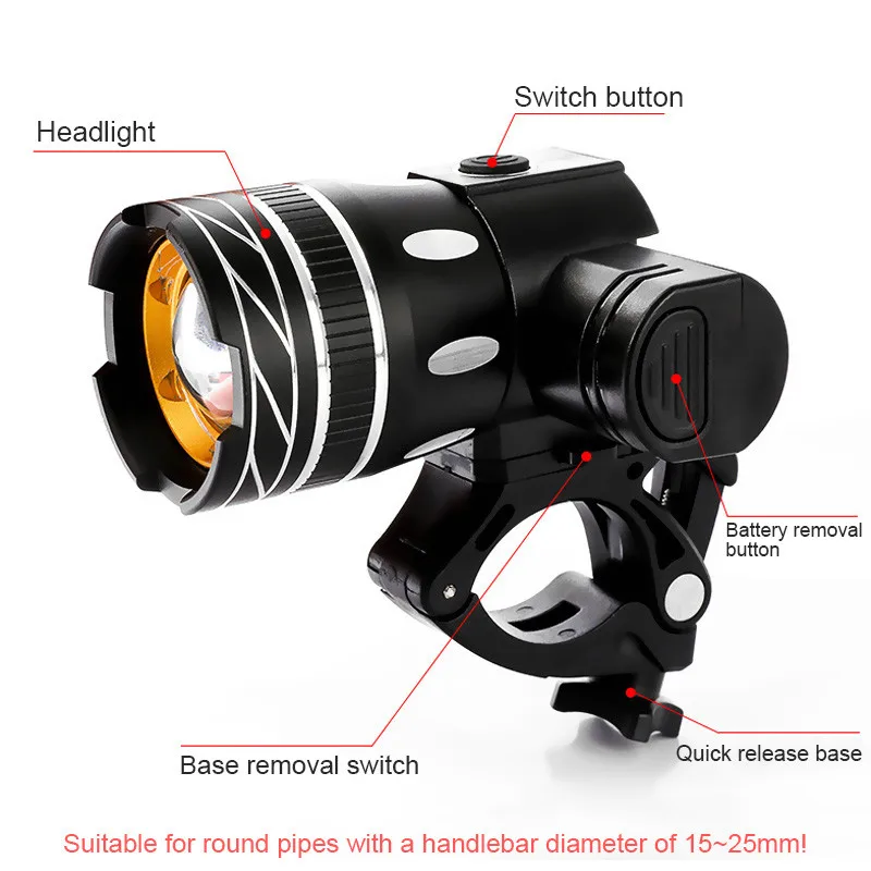 XM-L T6 150LM LED Headlight for Riding Zoomable With 1200mAh Battery and USB Charging Cable Outdoor Sports Waterproof Front Lamp