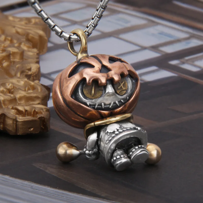 BOCAI New solid s925 sterling silver cartoon doll Halloween pumpkin pendant fashionable men and women pendant