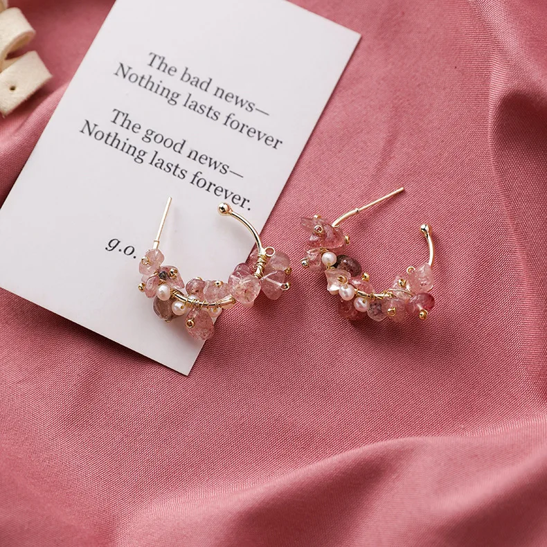 2019 Korea New Design Fashion Jewelry Hand-knitted Natural Irregular Stone Earrings Elegant Freshwater Pearl Earringsfor women