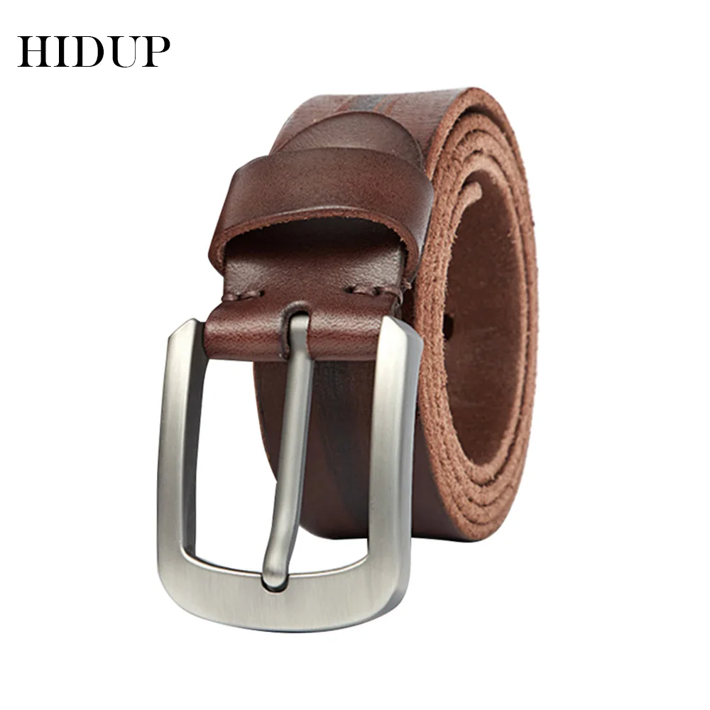 

HIDUP Retro Model Top Quality Cowhide Belt Alloy Pin Buckles Genuine Leather Belts Jean Accessories for Men 10 Years Used NWJ754