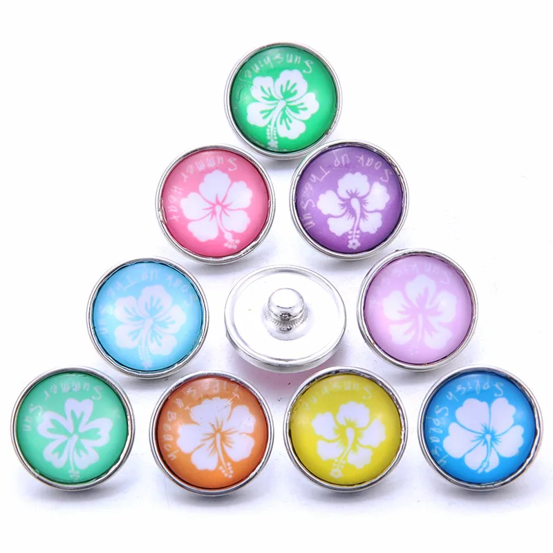 Wholesale 10pcs/lot New Snap Jewelry Mixed flower 18mm Glass Snap Buttons Fit Leather Snap Button Bracelet Jewelry