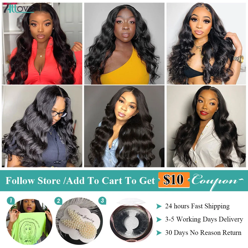 Allove Body Wave Bundles With Closure Brazilian Hair Weave Bundles 4x4 Lace Closure With 3 Bundles Remy Human Hair Extensions