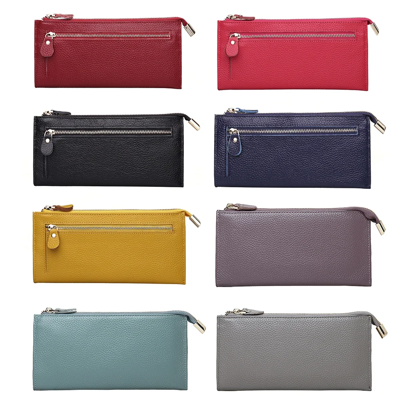 Wallet For Women Genuine Leather Long Design Zipper Coin Purses Female Clutch Multi-Colors Money Credit Card Holder