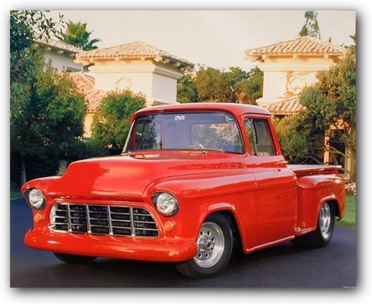 Car wall decoration, print art poster, Chevy pickup (Kevin Smith), red, 1956