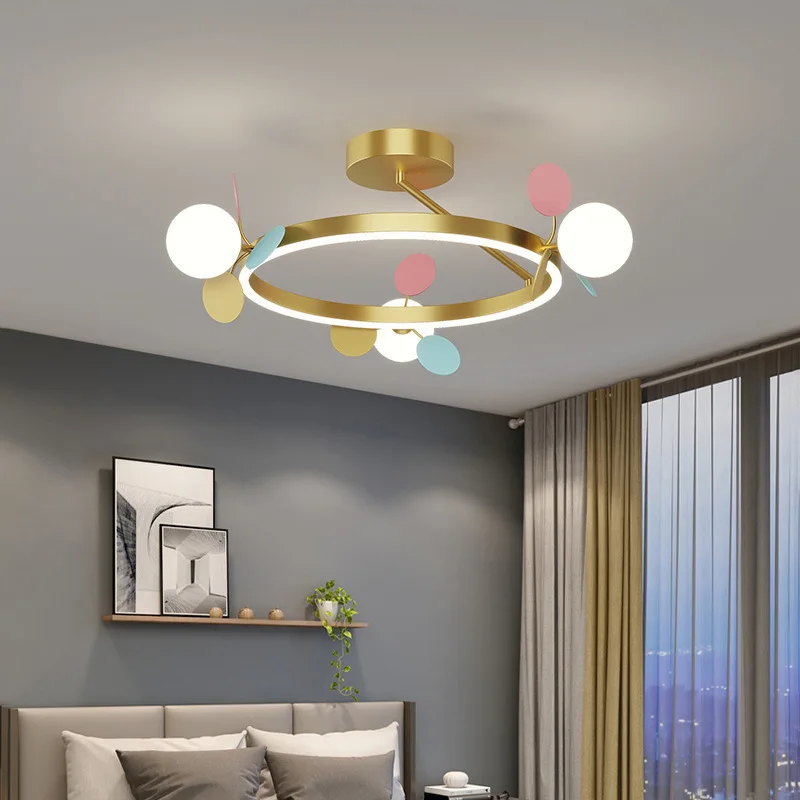 New Golden Bedroom Chandelier Personality Ring Magic Bean Led Light Simple Modern Warm and Romantic Nordic Dining Room Lamps