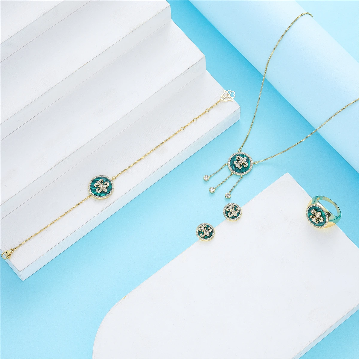 2021 Apr hot selling accessories wedding jewelry set for women Color shield jewelry set copper high quality jewelry set