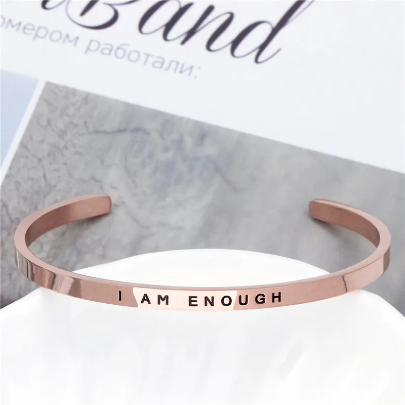 Inspirational Jewelry I Am Enough Bracelets Friendship Stainless Steel Bangle Anxiety Stress RELIEF Bracelets pulseiras feminina image 2