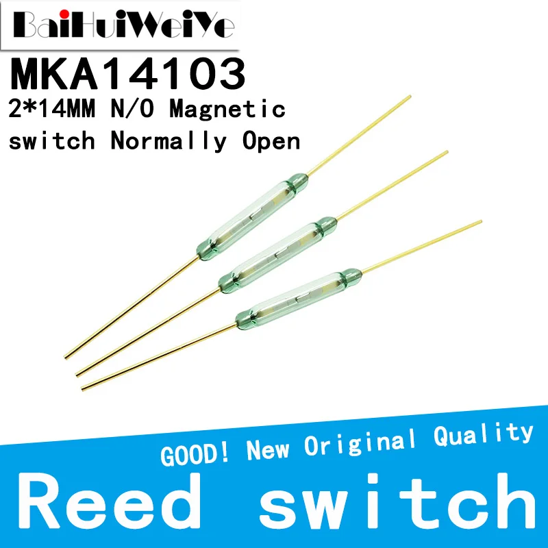 10Pcs/Lot MKA-14103 Tone Leads Glass N/O SPST Reed Switch 10-15AT 2*14MM Normally Open Magnetic Switch MKA14103 New Good Quality